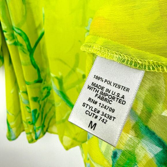 NEW NWOT IC by Connie K MEDIUM Tropical Floral Green Artsy Shirt Top Sheer Cute - Picture 9 of 10